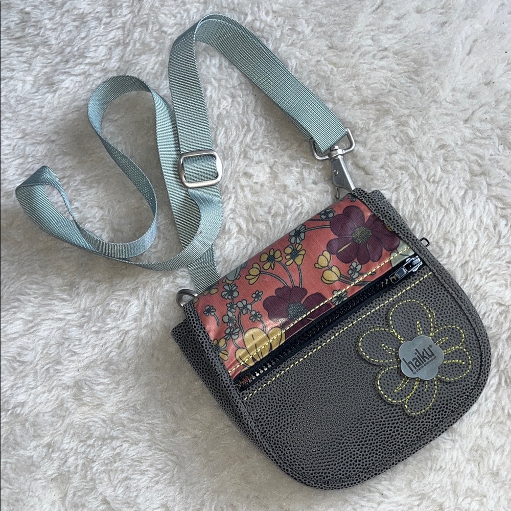 Haiku Sharon Eisenhauer coated canvas floral print vegan leather crossbody bag